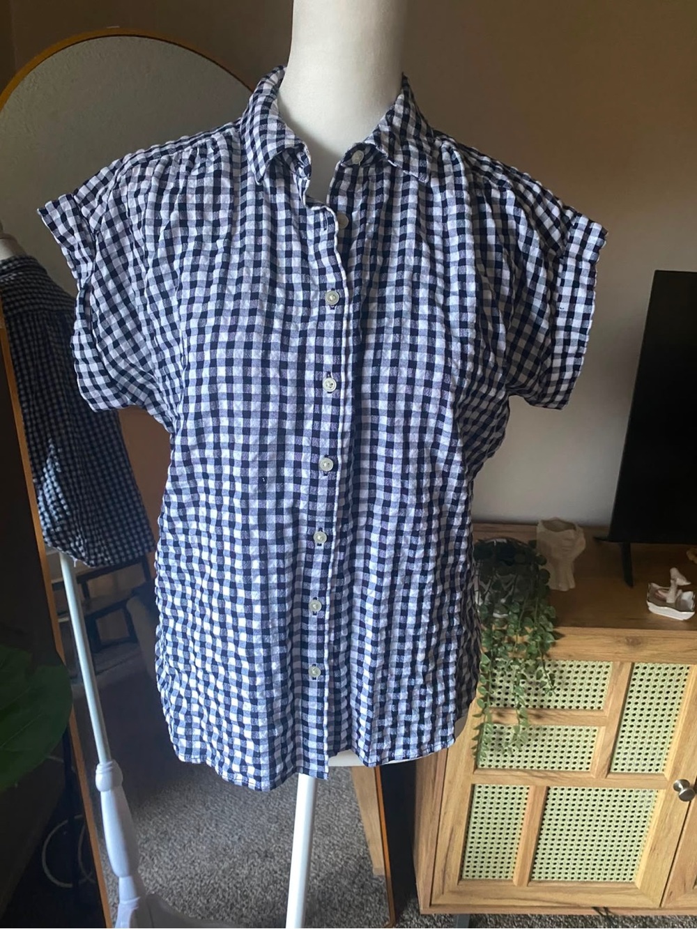 Black and White Gingham Button-Up Shirt Loft